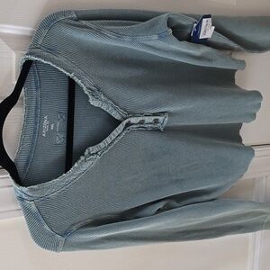 ARIZONA JEAN CO WOMENS JUNIOR PLUS LONG SLEEVE GREEN V-NECK PULLOVER TOP XXL